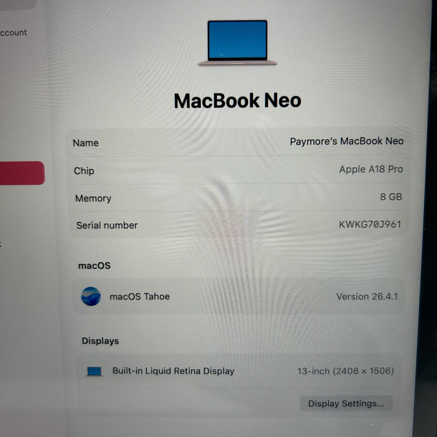 2026 Apple MacBook Neo 13" A18 Pro 5C GPU 4.0GHz 8GB RAM 256GB SSD MHFH4LL/A