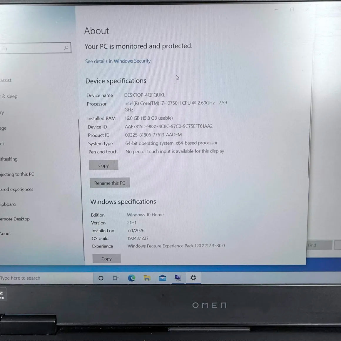 HP Omen 15-EK0XXX 15.6" i7-10750H 2.6GHz 16GB RAM 1TB SSD GeForce RTX 2060