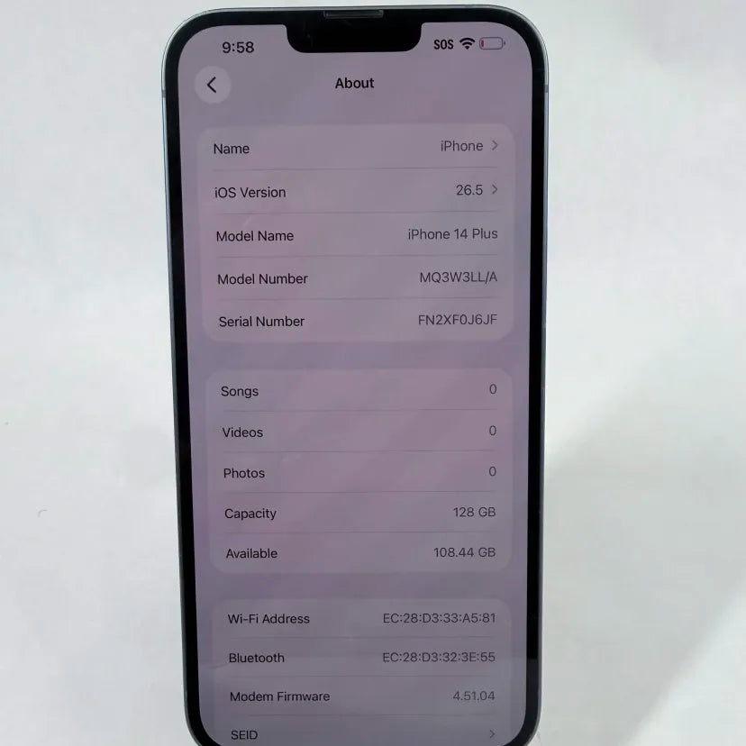 Factory Unlocked Apple iPhone 14 Plus 128GB Blue MQ3W3LL/A