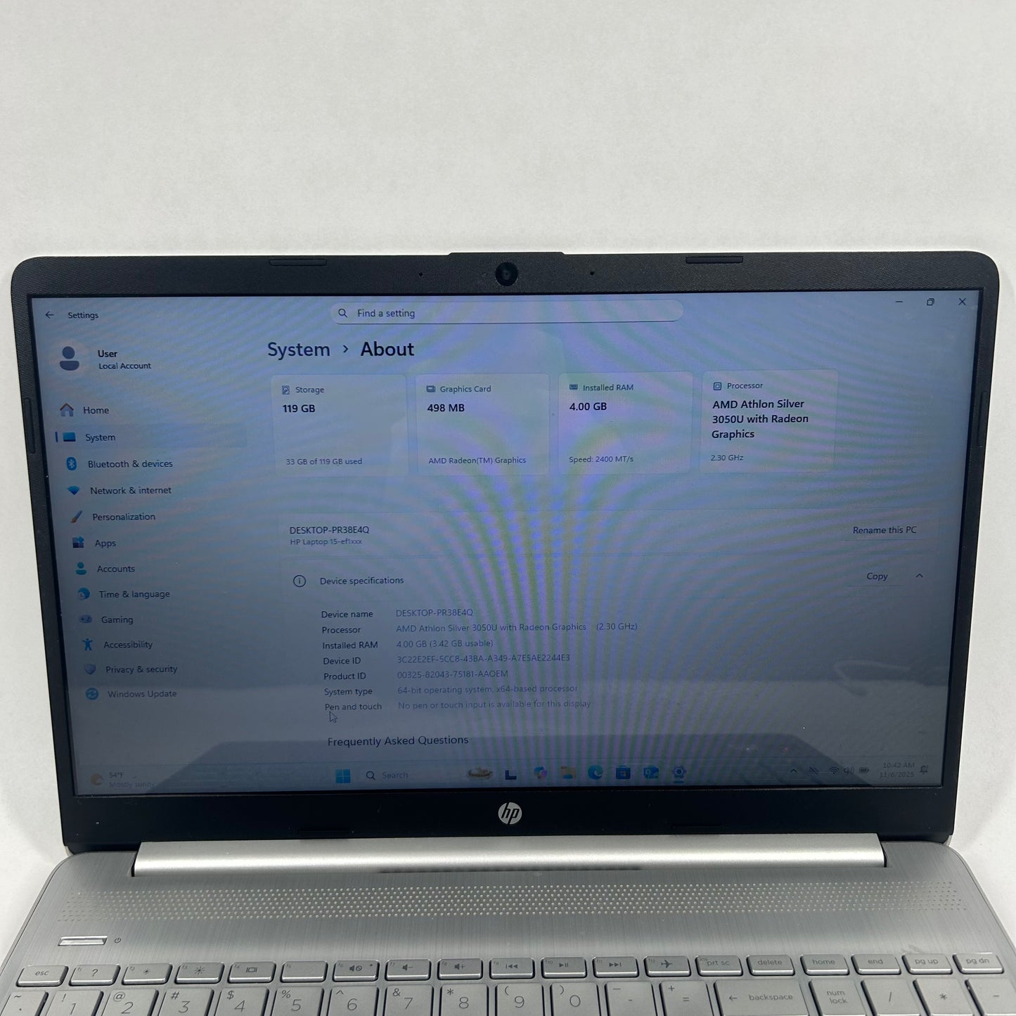 HP Laptop 15-EF1005DS 15.6" Athlon Silver 3050U 2.3GHz 4GB RAM 128GB SSD