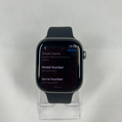 GPS Only Apple Watch Series 11 46MM Silver Aluminum Gray Sport Band MEV04LW/A