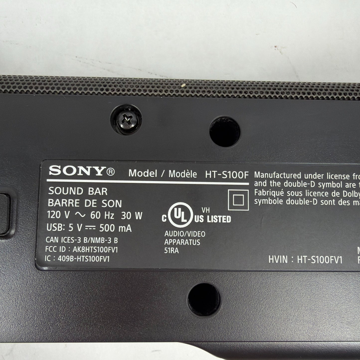 Sony 2.0 Channel Soundbar Soundbar Black HT-S100F