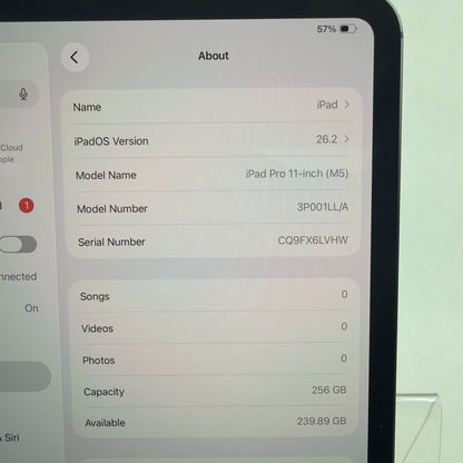 WiFi Only Apple iPad Pro 11" M5 256GB Space Black 3P001LL/A