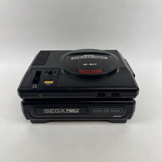 Sega Genesis 16-Bit Console Gaming System Black 1601 With Sega CD Player