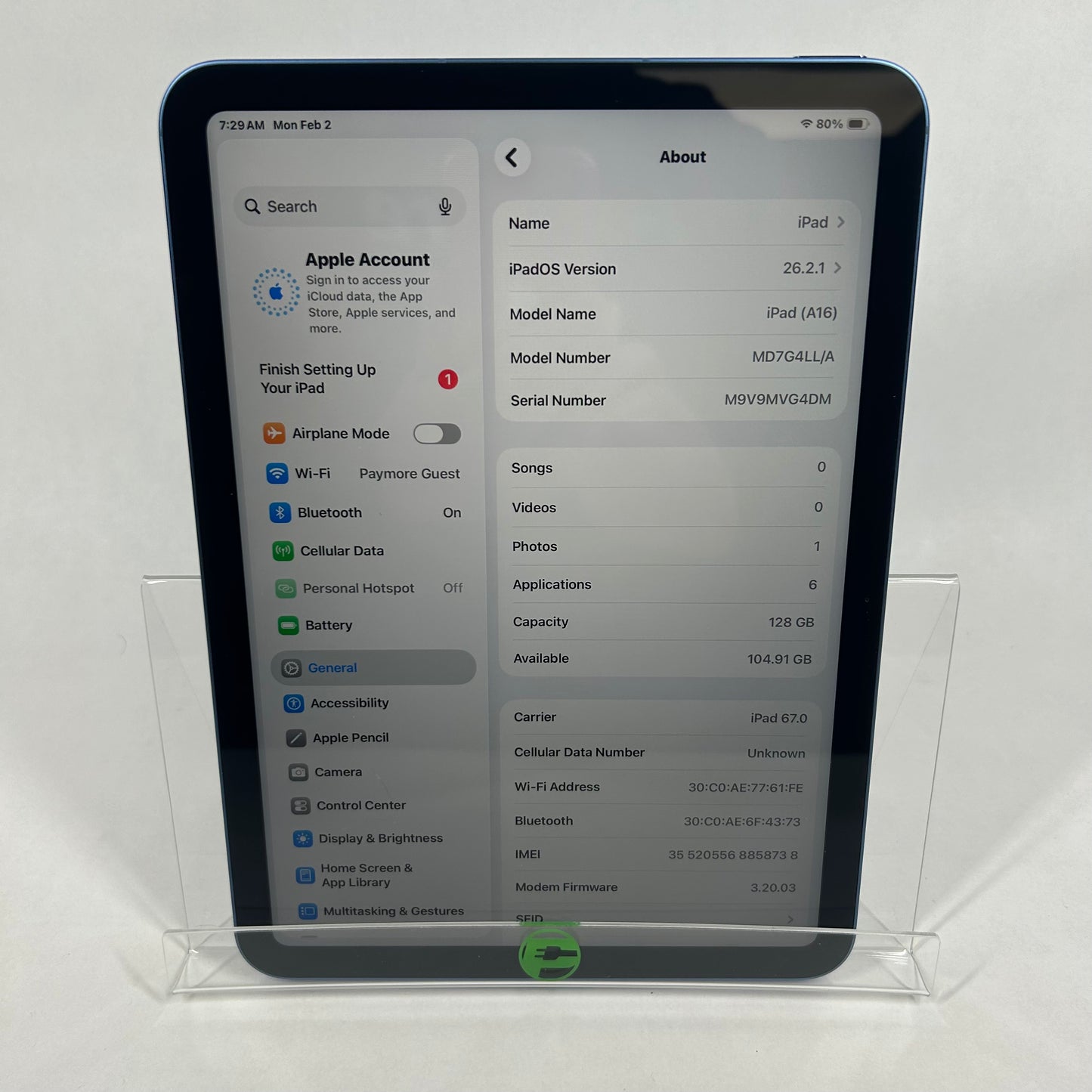 Unlocked Apple iPad 11" (A16) 128GB Blue MD7G4LL/A