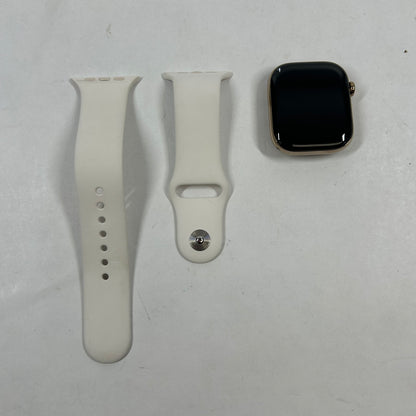 Unlocked Apple Watch Series 11 46MM Gold Stainless Steel White Sport Band 