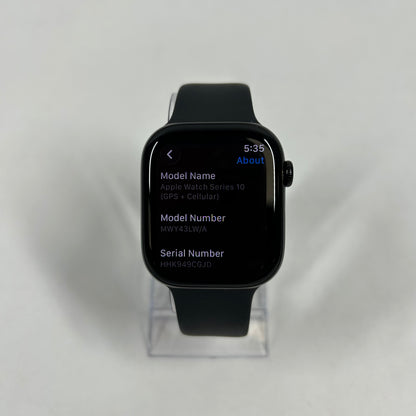 GPS Only Apple Watch Series 10 46MM Black Aluminum Black Sport Band MWY43LW/A