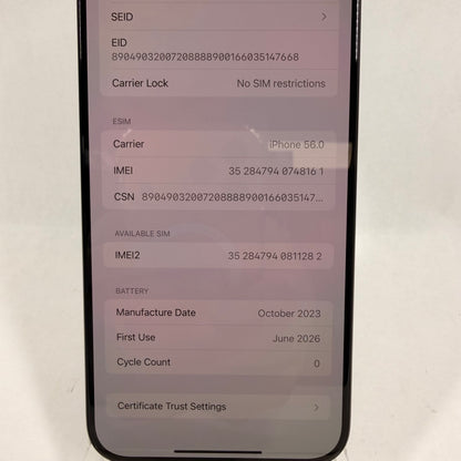 Flawless Factory Unlocked Apple iPhone 15 Pro Max 256GB Black NU663LL/A
