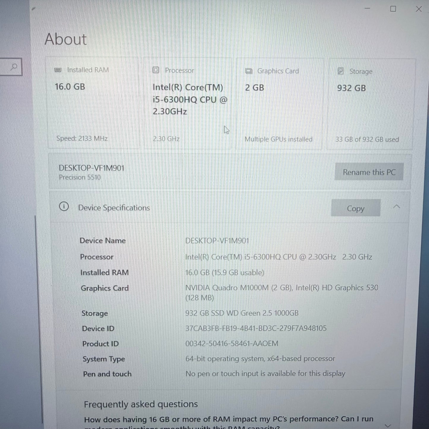 Dell PRECISION 5510 P56F 15.6" i5-6300HQ 2.8GHz 16GB RAM 1TB SSD Quadro M1000M