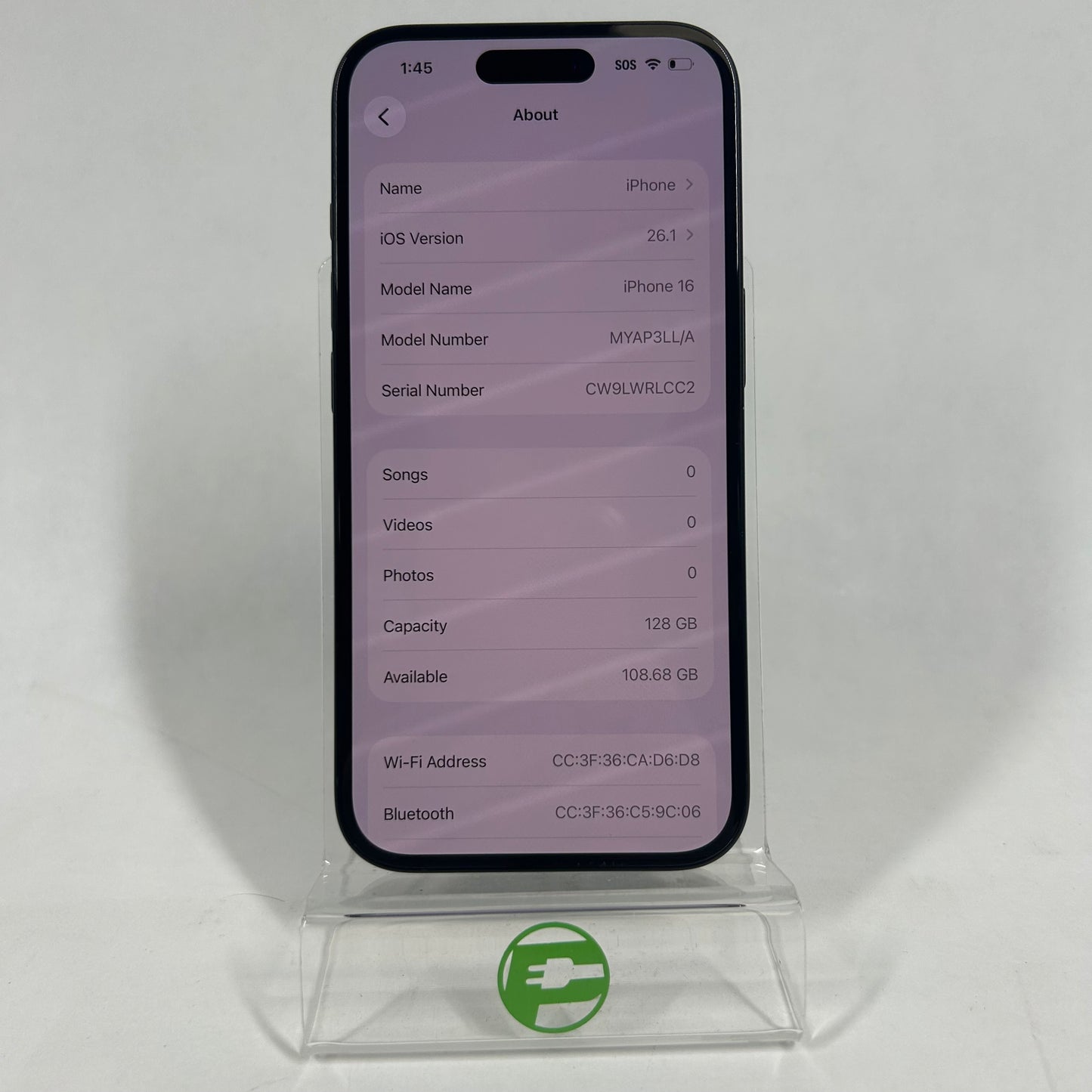 Factory Unlocked Apple iPhone 16 128GB Black MYAP3LL/A