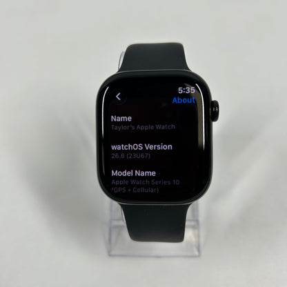 GPS Only Apple Watch Series 10 46MM Black Aluminum Black Sport Band MWY43LW/A
