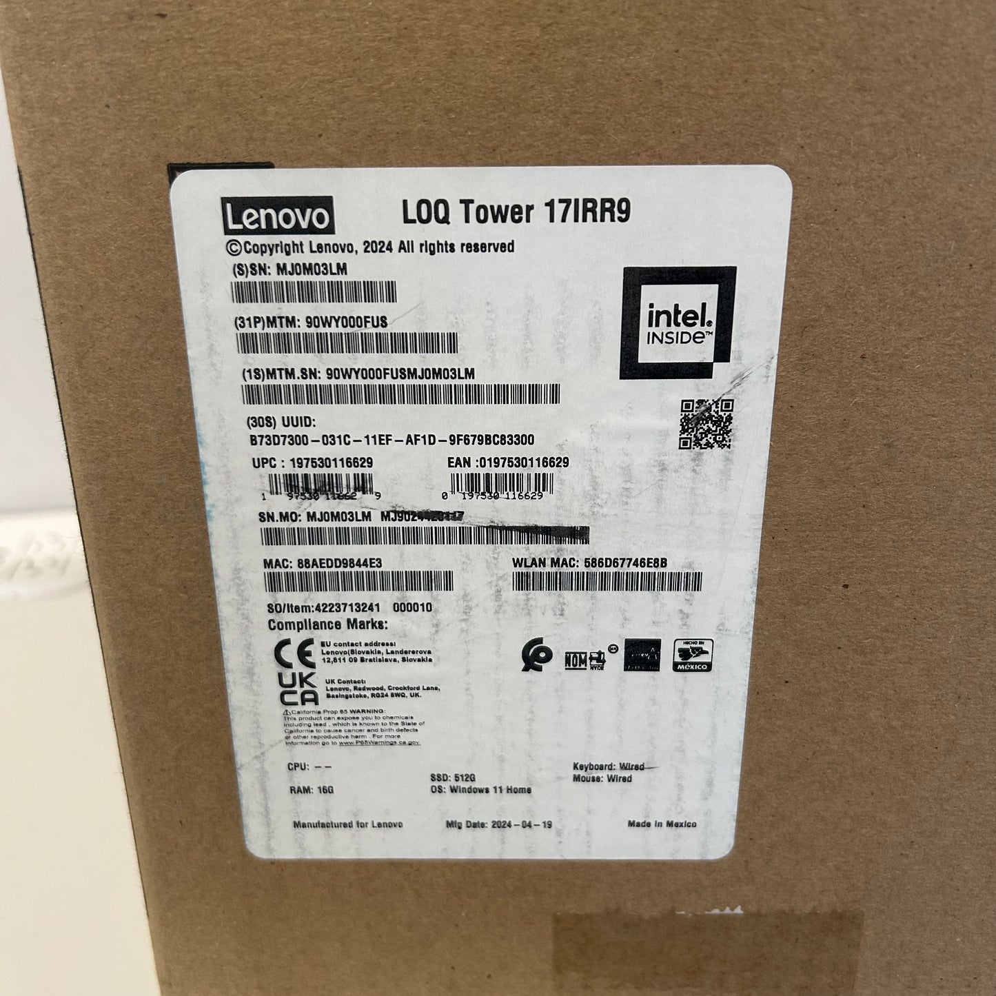 Lenovo LOQ Tower i5-14400F 4.70GHz 16GB RAM 512GB SSD Geforce RTX 3050