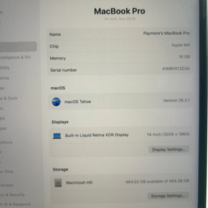 2024 Apple MacBook Pro 14" M4 10C GPU 4.5GHz 16GB RAM 512GB SSD MW2U3LL/A