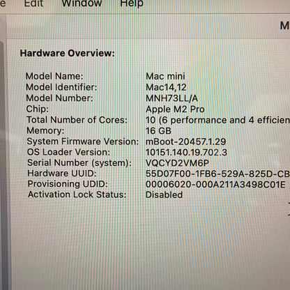 2023 Apple Mac Mini M2 Pro 16 Core 3.5GHz 16GB RAM 512GB SSD MNH73LL/A