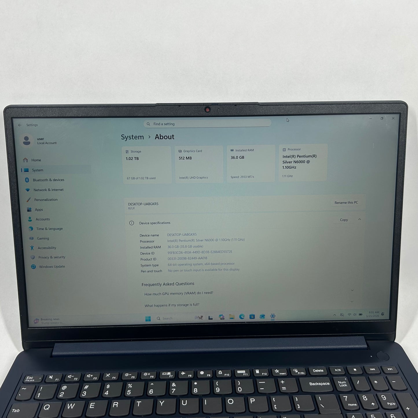 Lenovo IdeaPad 15IJL7 15.6" Pentium Silver N6000 1.1GHz 36GB 1TB SSD