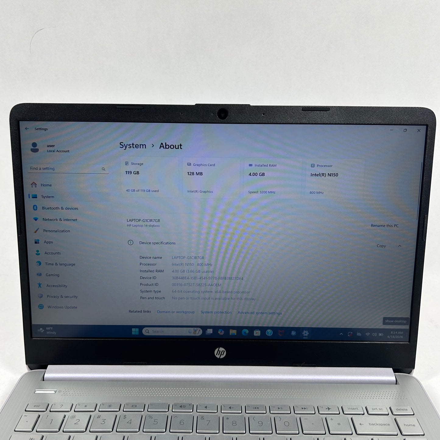 HP Laptop 14-DQ6014DX 14" N150 800MHz 4GB RAM 128GB SSD