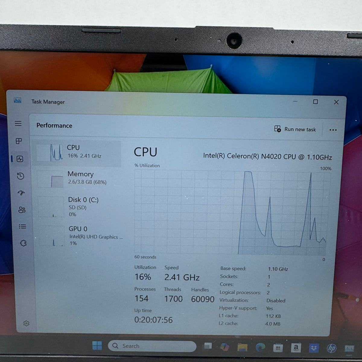 HP Laptop 14-DQ0002DX 14" Celeron N4020 1.1GHz 4GB RAM 64GB SSD