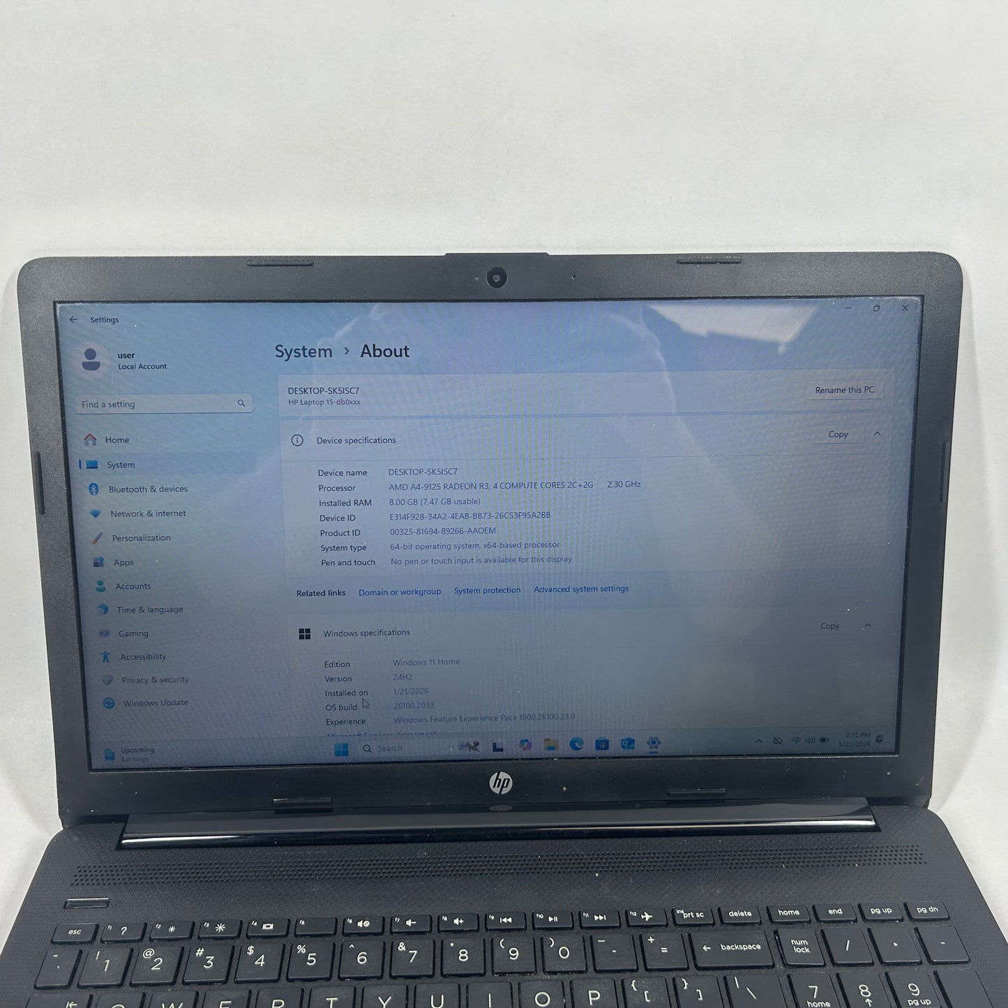 HP NoteBook 15-DB0043NR 15.6" A4-9125 2.3GHz 8GB RAM 256GB SSD