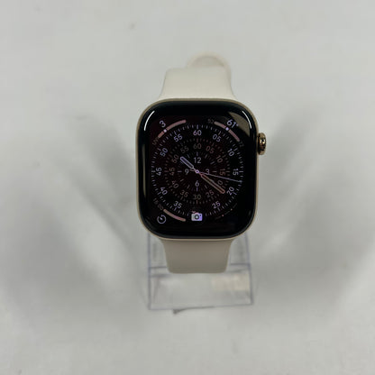 Unlocked Apple Watch Series 11 46MM Gold Stainless Steel White Sport Band 