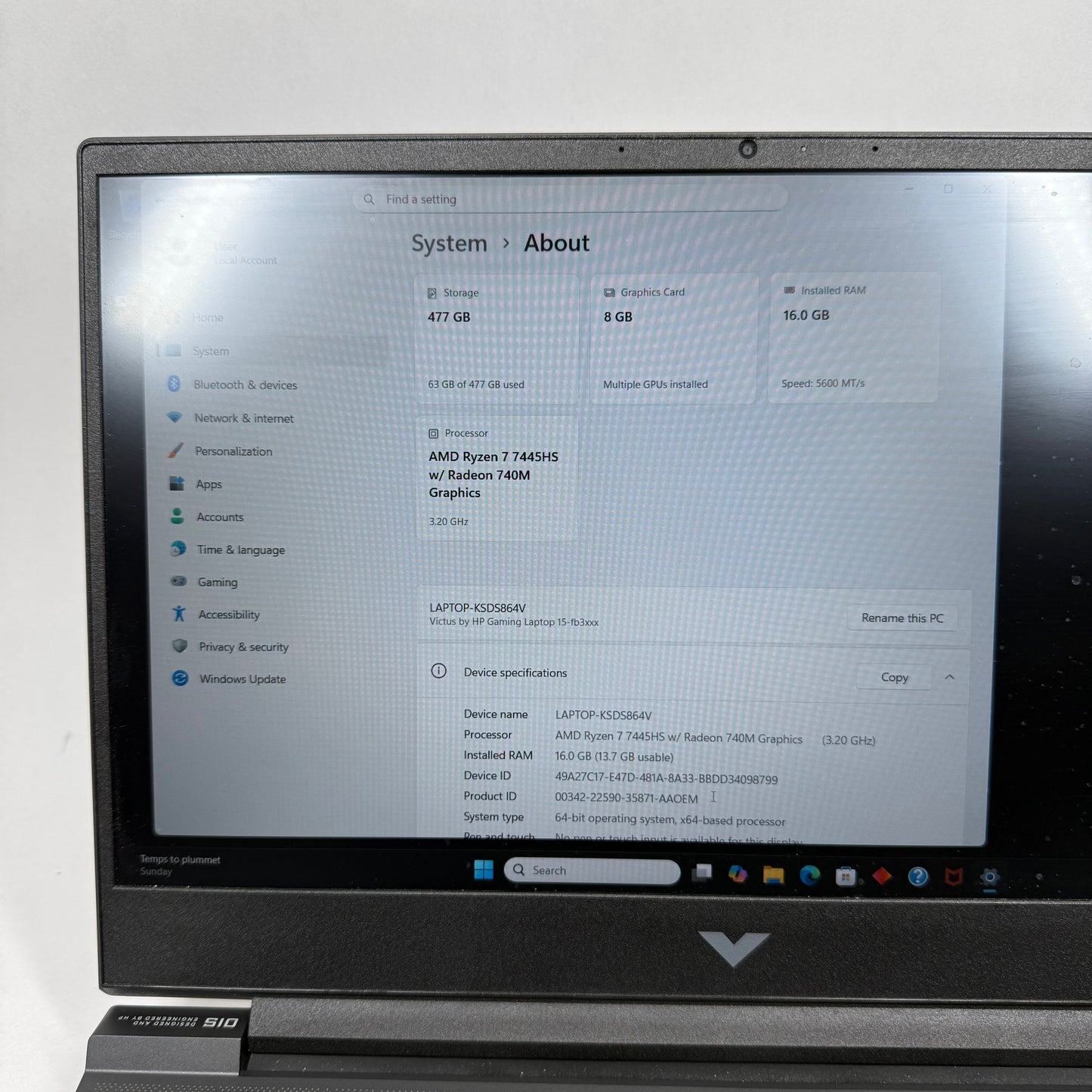 HP Victus 15-FB3093DX 15" Ryzen 7 7445HS 16GB RAM 512GB SSD GeForce RTX 4050