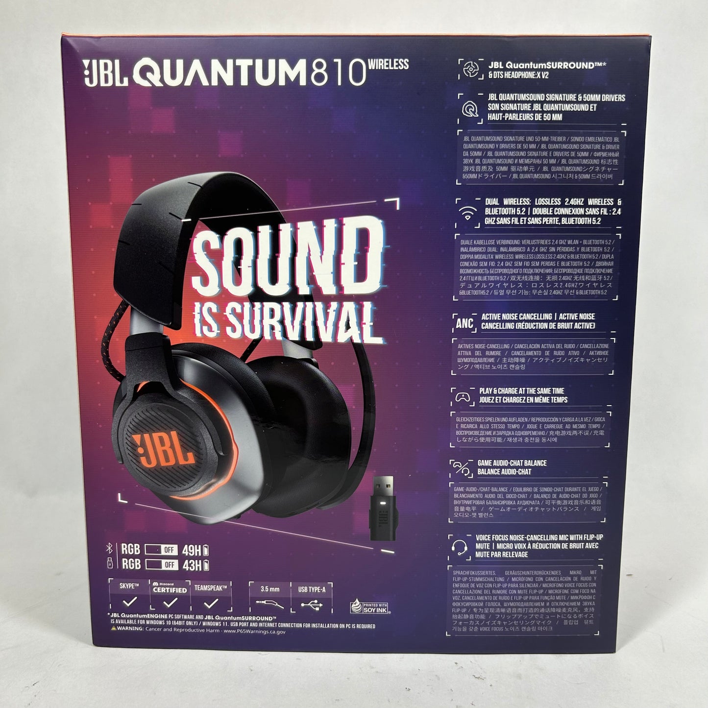 New JBL Quantum 810 Wireless Wireless OverEar Gaming Headset Black