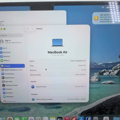 2025 Apple MacBook Air 13" M4 10C GPU 4.5GHz 16GB RAM 256GB SSD MC6T4LL/A