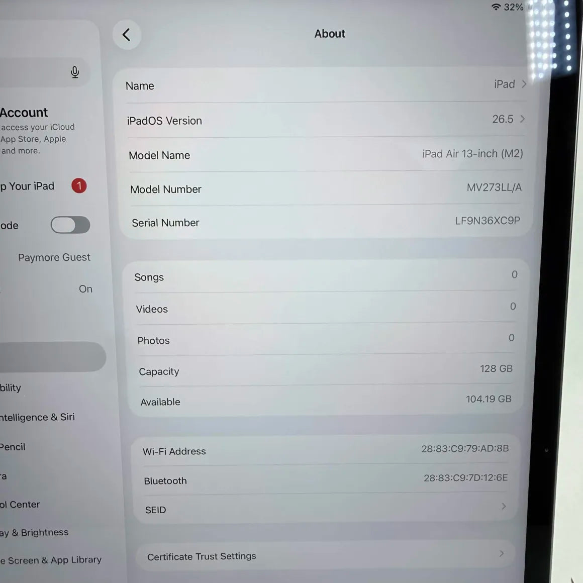 WiFi Only Apple iPad Air 13" M2 128GB Space Gray MD3Y4LL/A