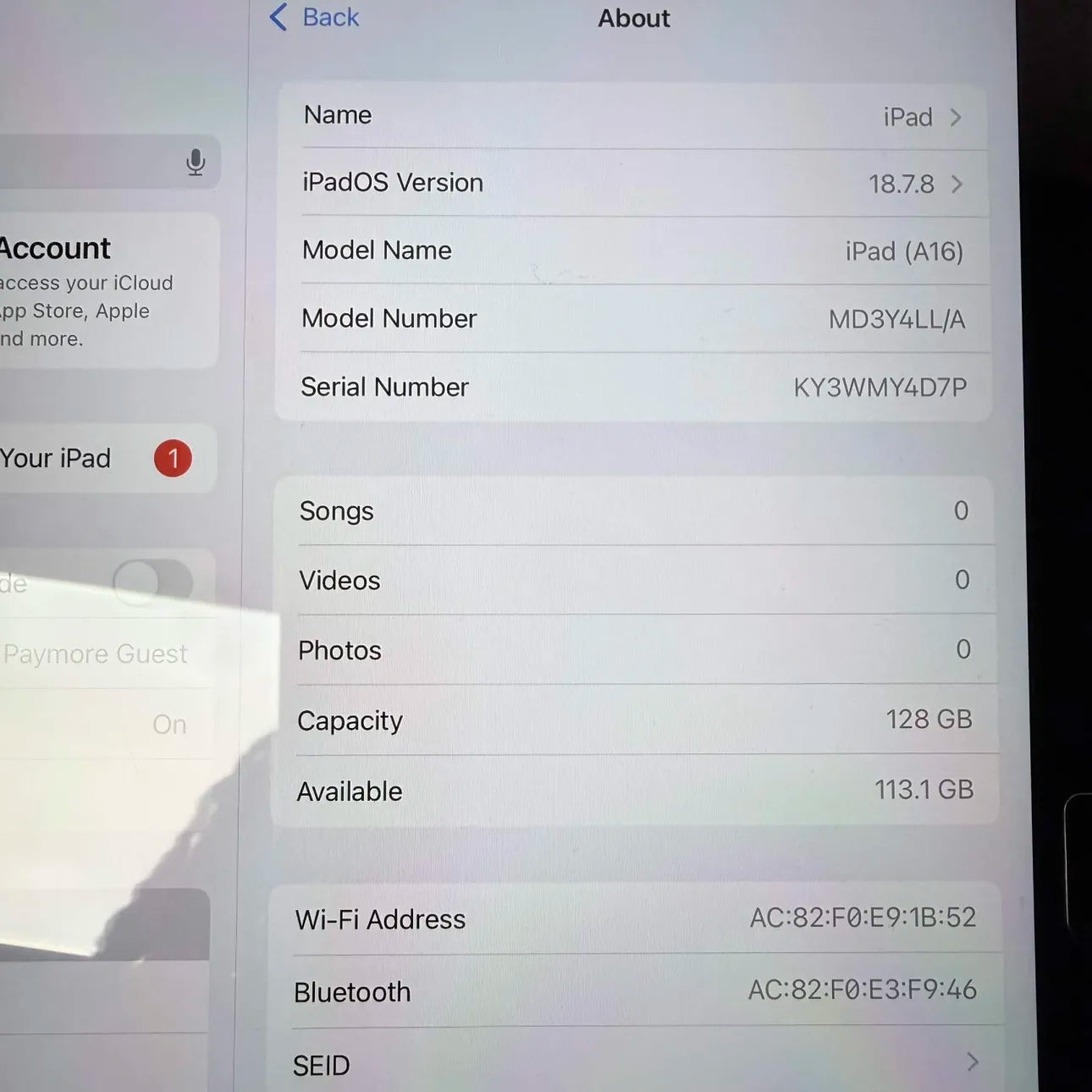 WiFi Only Apple iPad 11" (A16) 128GB Silver MD3Y4LL/A