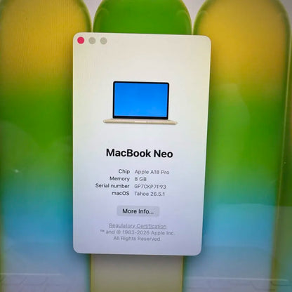 2026 Apple MacBook Neo 13" A18 Pro 5C GPU 4.0GHz 8GB RAM 256GB SSD MHFD4LL/A