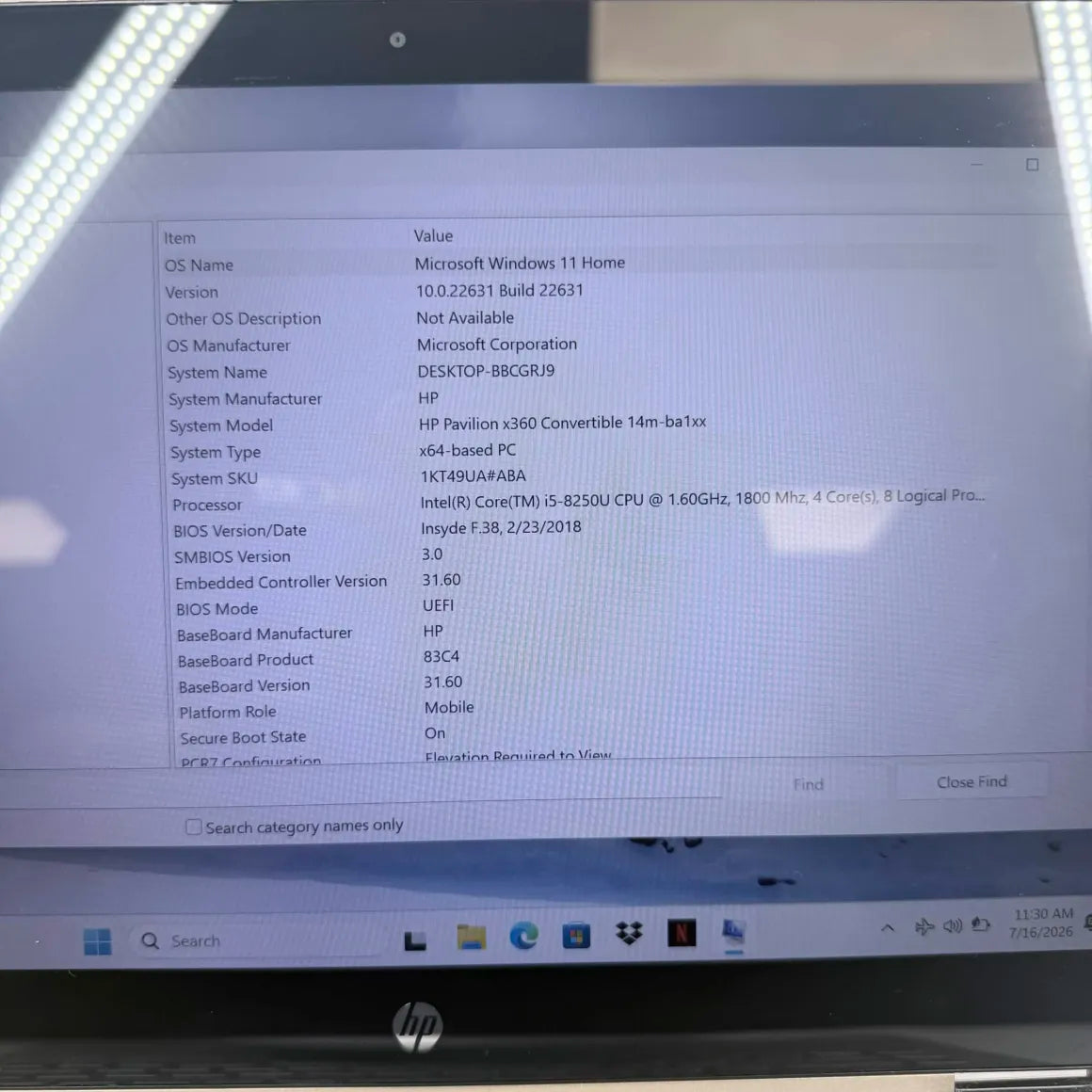 HP Pavilion BBCGRJ9 i5-8250U 1.6GHz 8GB RAM 128GB SSD 15.6" 