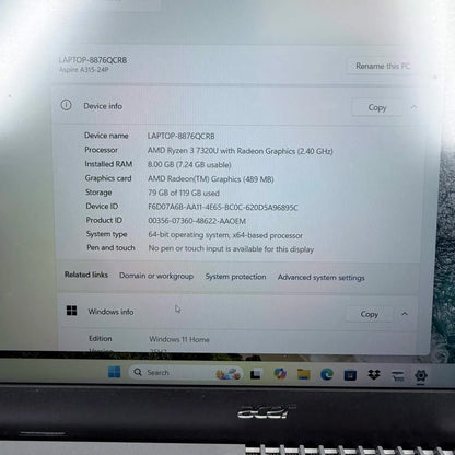 Acer Aspire 3 8876QCRB 15.6" Ryzen 3 7320U 2.4GHz 8GB RAM 128GB SSD