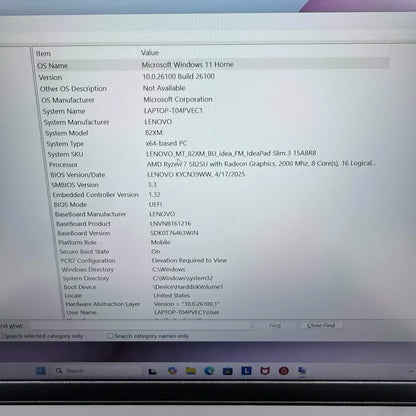 New Lenovo IdeaPad Slim 3 T04PVEC1 15.6" Ryzen 7 5825U 2.0GHz 16GB RAM 512GB SSD