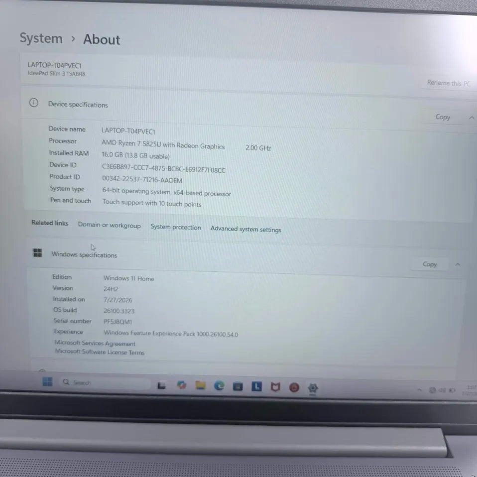 New Lenovo IdeaPad Slim 3 T04PVEC1 15.6" Ryzen 7 5825U 2.0GHz 16GB RAM 512GB SSD
