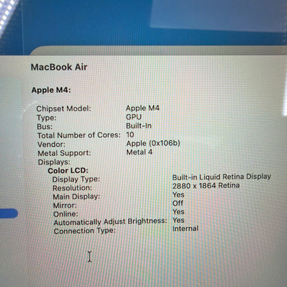2025 Apple MacBook Air 15" M4 10C GPU 4.5GHz 16GB RAM 256GB SSD MC7A4LL/A READ