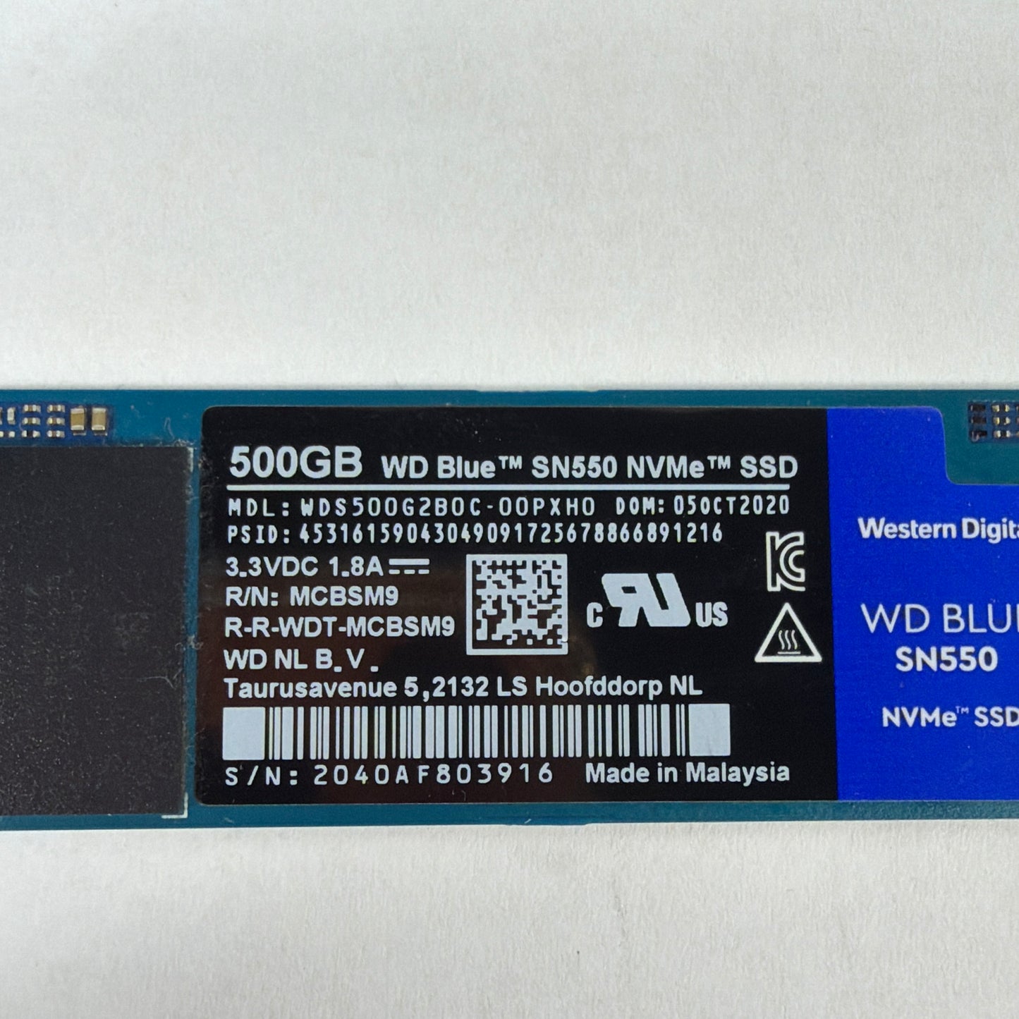 Western Digital 2280mm WD Blue SN550 500GB M.2 NVMe Gen 3.0 x 4 SSD 