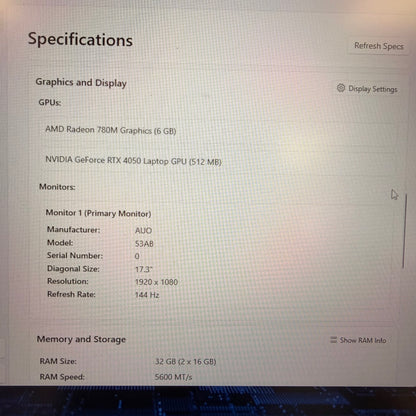 MSI Katana A17 AI B8VE 17.3" Ryzen 9 8945HS 32GB RAM 1TB SSD GeForce RTX 4050