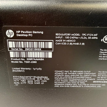 HP Pavilion TG01-2360 Ryzen 7 5700G 1.30GHz 16GB RAM 500GB SSD GeForce RTX 3060