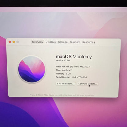 2022 Apple MacBook Pro 13.3" M2 8C GPU 3.5GHz 8GB RAM 256GB SSD MYPMYQ06G6