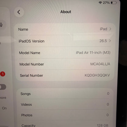 WiFi Only Apple iPad Air 11" M3 128GB Purple MCA04LL/A